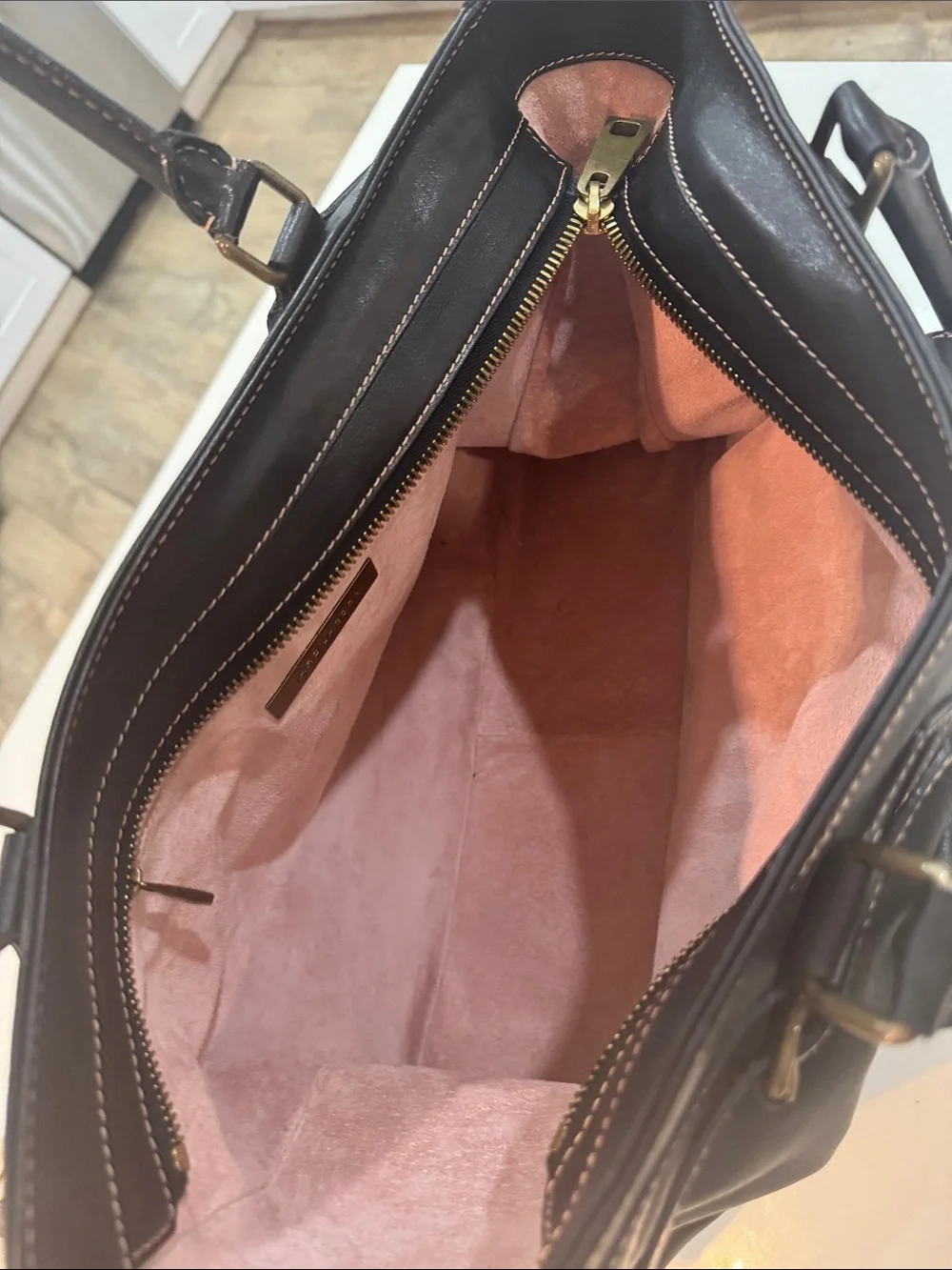 Marc Jacobs Black Leather Top-Handle Tote with Gold Hardware